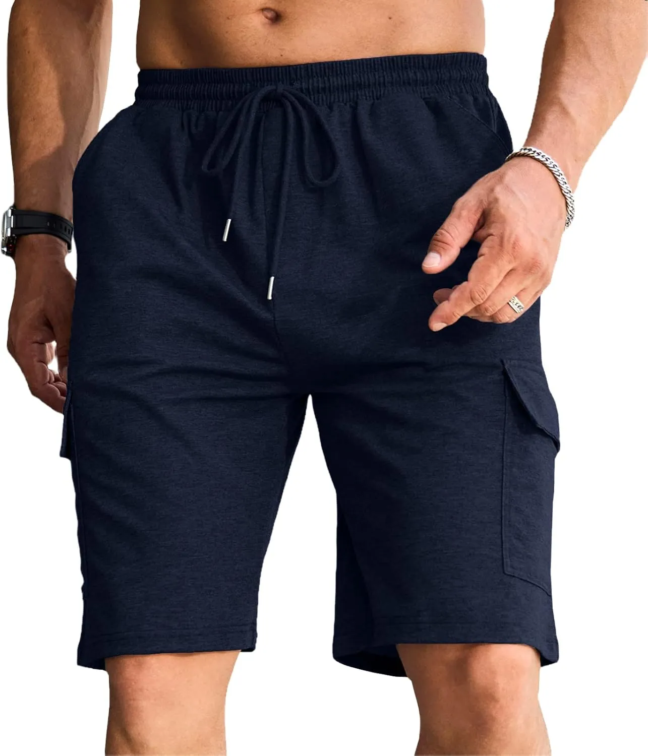 Men's Cargo Shorts Elastic Waist Outdoor Relaxed Fit Sport Shorts Jogger Lightweight Hiking Shorts with Pockets