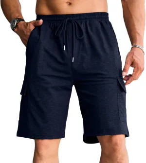 Men's Cargo Shorts Elastic Waist Outdoor Relaxed Fit Sport Shorts Jogger Lightweight Hiking Shorts with Pockets