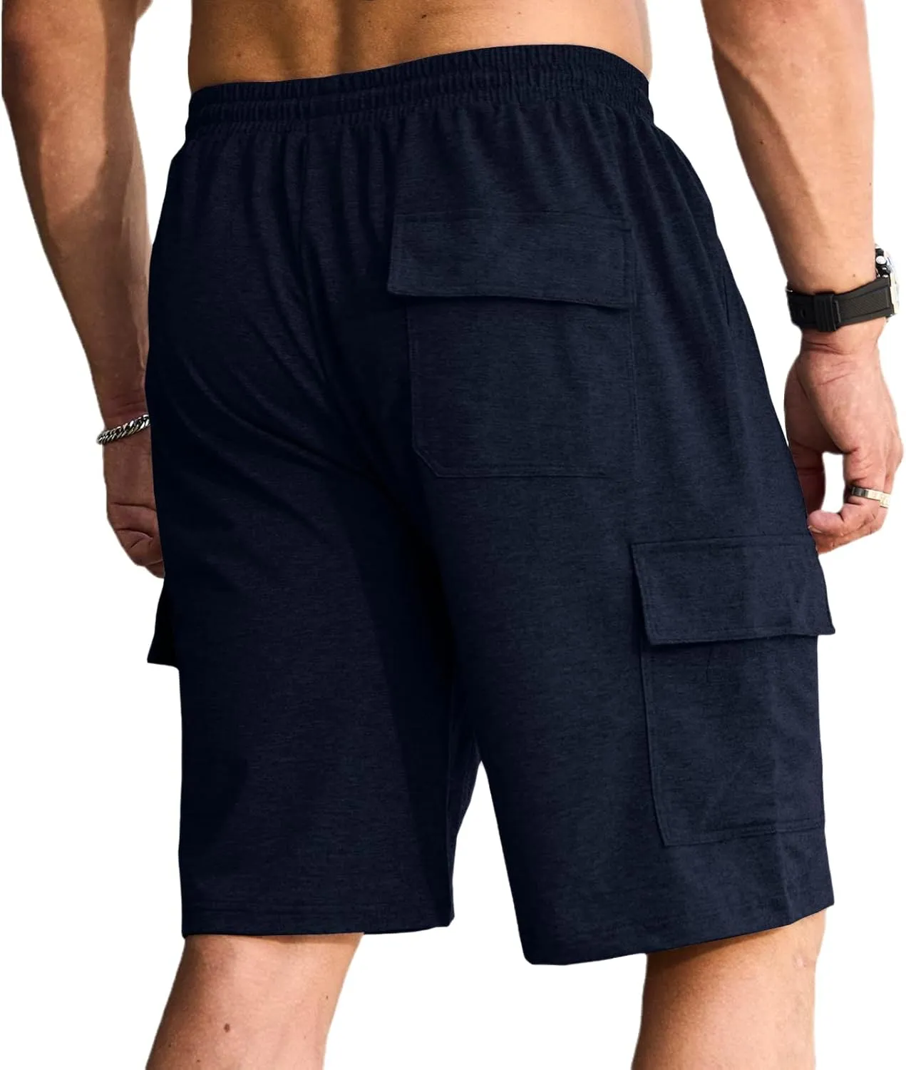 Men's Cargo Shorts Elastic Waist Outdoor Relaxed Fit Sport Shorts Jogger Lightweight Hiking Shorts with Pockets