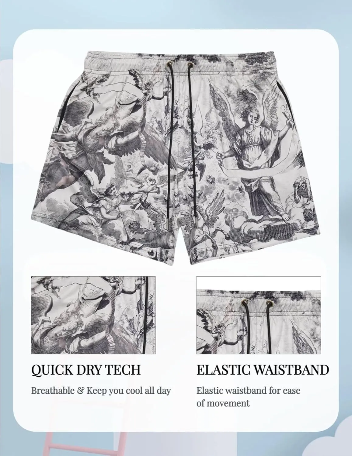 Men's Retro Basketball Shorts - Graphic Streetwear Breathable Mesh Gym Shorts, Lightweight Athletic Shorts with Drawstring