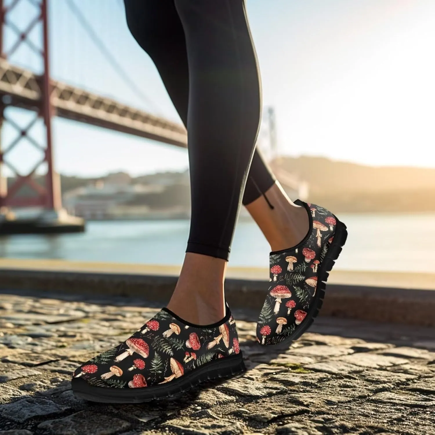 Mushroom Shoes for Women Slip On Casual Walking Sneakers Breathable Lightweight Athletic Running Shoes Mesh Non Slip Gym Workout Shoes