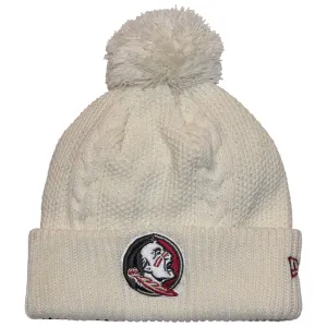 New Era Women's Seminole Logo Knit Pom Cuffed Cableknit Beanie - Off White