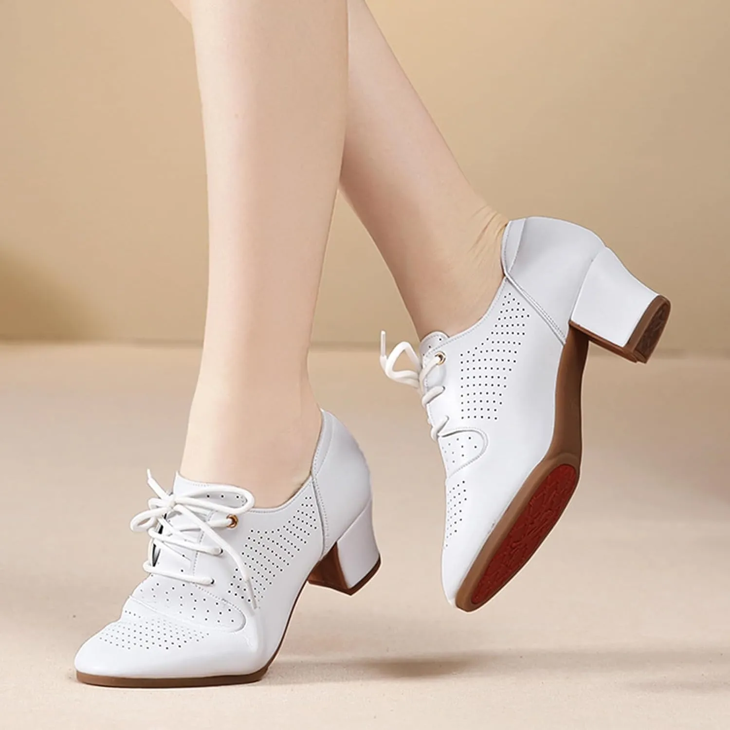 ONAIC Womens Latin Dance Shoes Closed Toe Ballroom Salsa Tango Teaching Practice Dancing Shoes 3.5Cm Heel Breathable Non -Slip Indoor