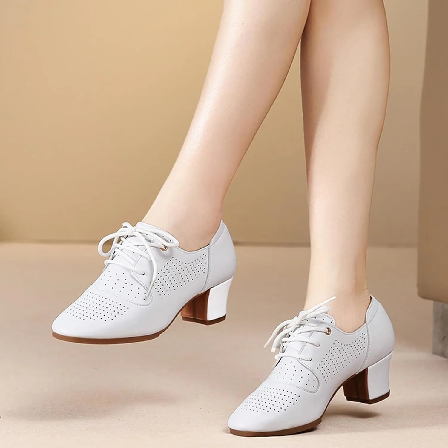 ONAIC Womens Latin Dance Shoes Closed Toe Ballroom Salsa Tango Teaching Practice Dancing Shoes 3.5Cm Heel Breathable Non -Slip Indoor