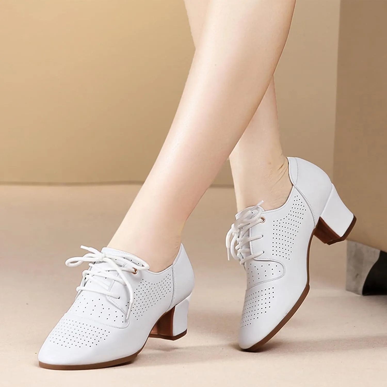 ONAIC Womens Latin Dance Shoes Closed Toe Ballroom Salsa Tango Teaching Practice Dancing Shoes 3.5Cm Heel Breathable Non -Slip Indoor