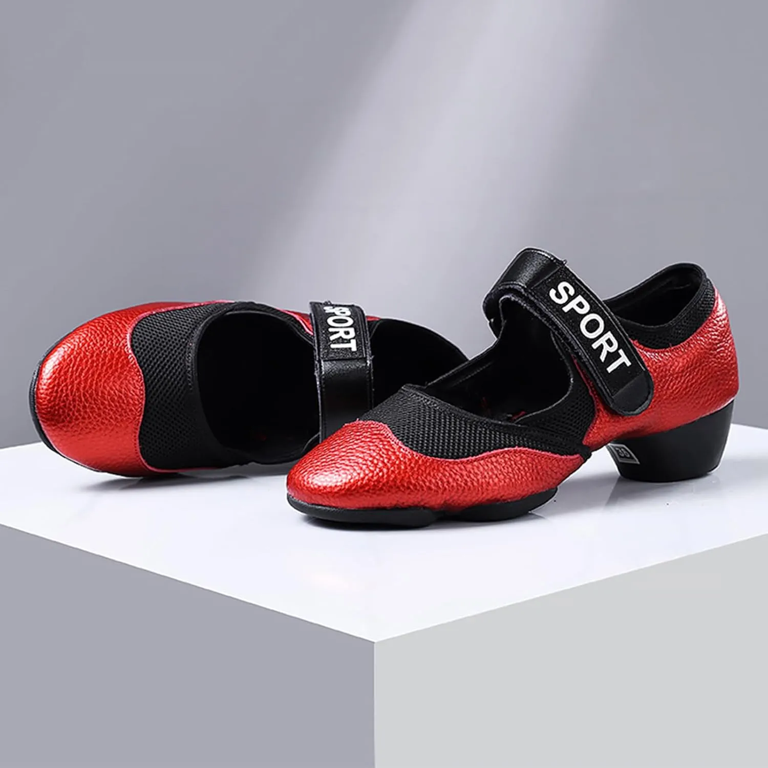 ONAIC Women's Latin Dance Shoes Lace-Up Ballroom Dance Sneakers Professional Performance Dance Shoes 4CM Heel