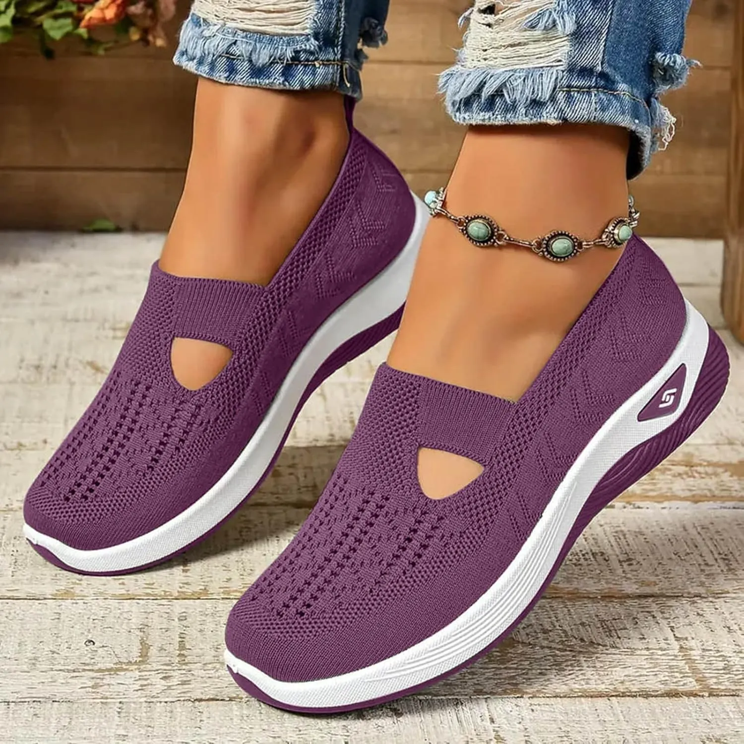 Orthopedic Shoes for Women with Arch Support Non-Slip Sneakers Slip On Wide Width Shoes Breathable Walking Shoes