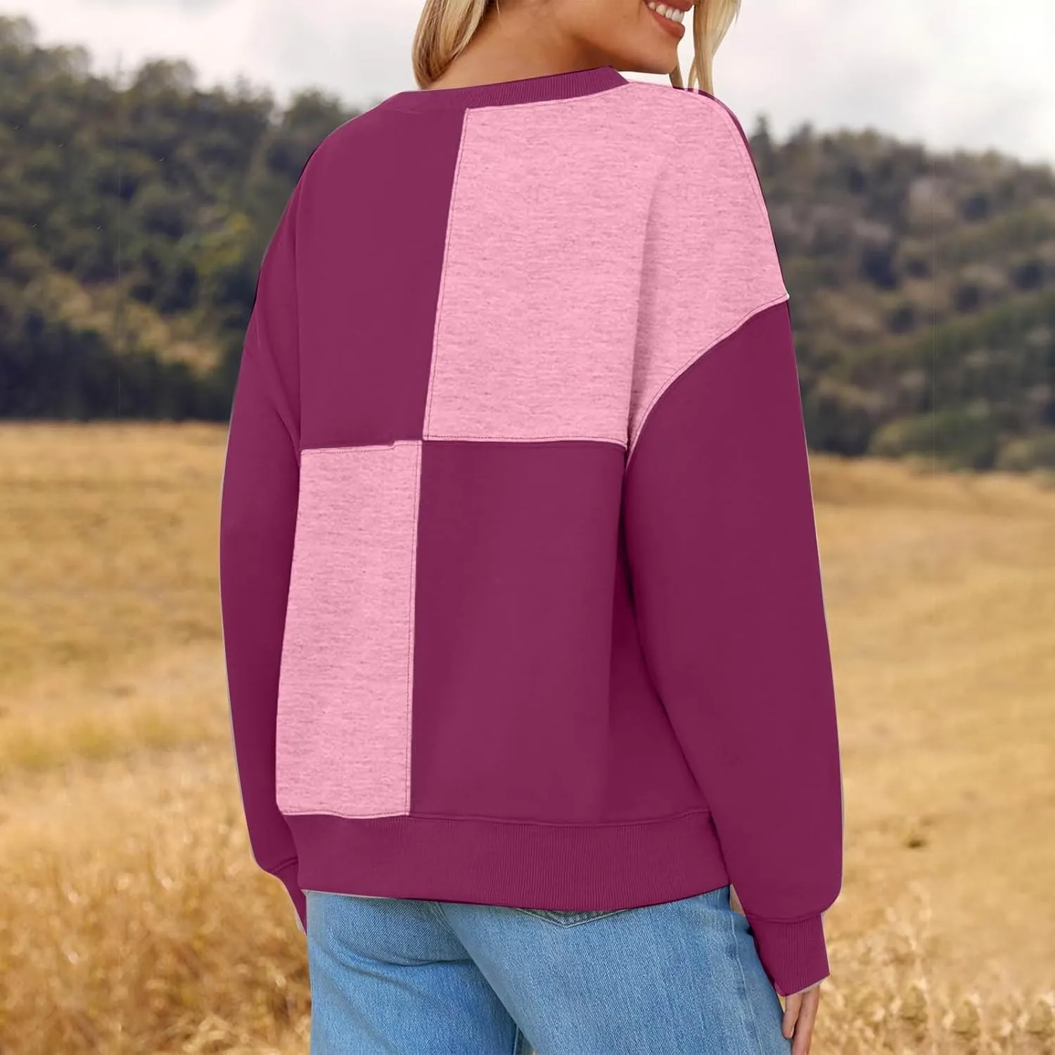 Oversized Sweatshirt For Women Cute Long Sleeve Creweck Color Block Pullover Tops Teen Girls Fall Fashion Outfits