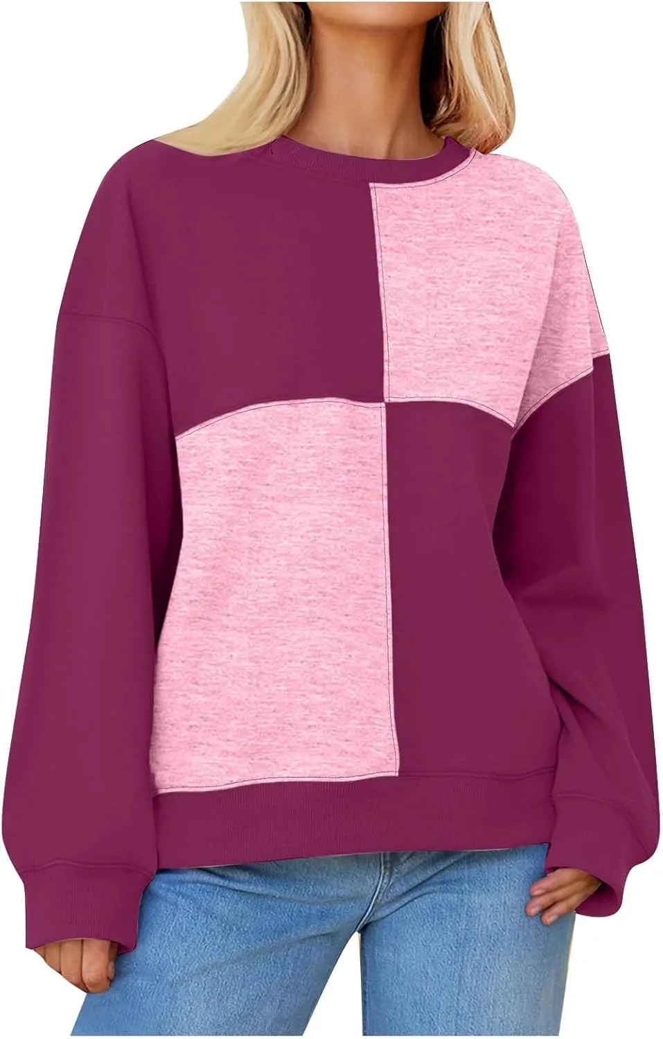 Oversized Sweatshirt For Women Cute Long Sleeve Creweck Color Block Pullover Tops Teen Girls Fall Fashion Outfits
