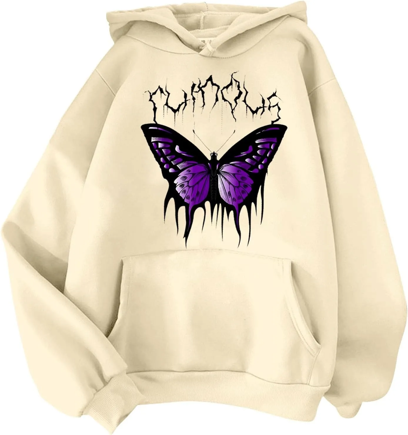 Oversized Sweatshirt For Womens Graphic Butterfly Print Fall Casual Hoodie Drawstring Sweatshirt Pullover With Pockets