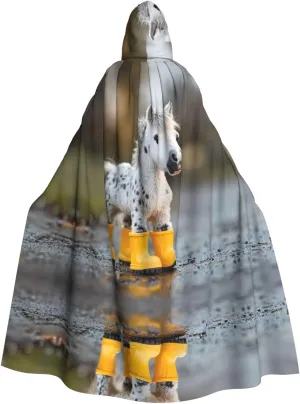 Pony in rain boots Unisex adult hooded cape with 58 "cape height print pattern bow tie lace-up suitable for Halloween PROM adult party
