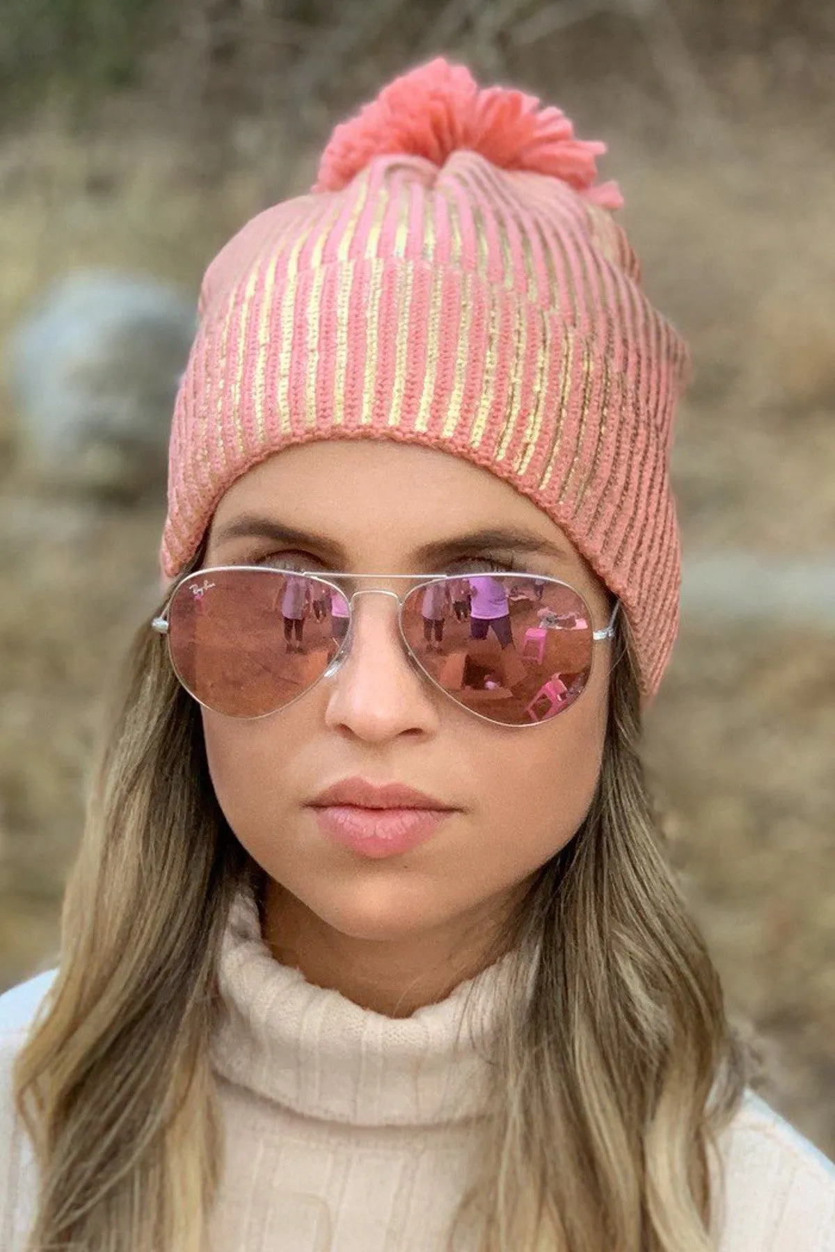 RIBBED METALLIC POM BEANIE