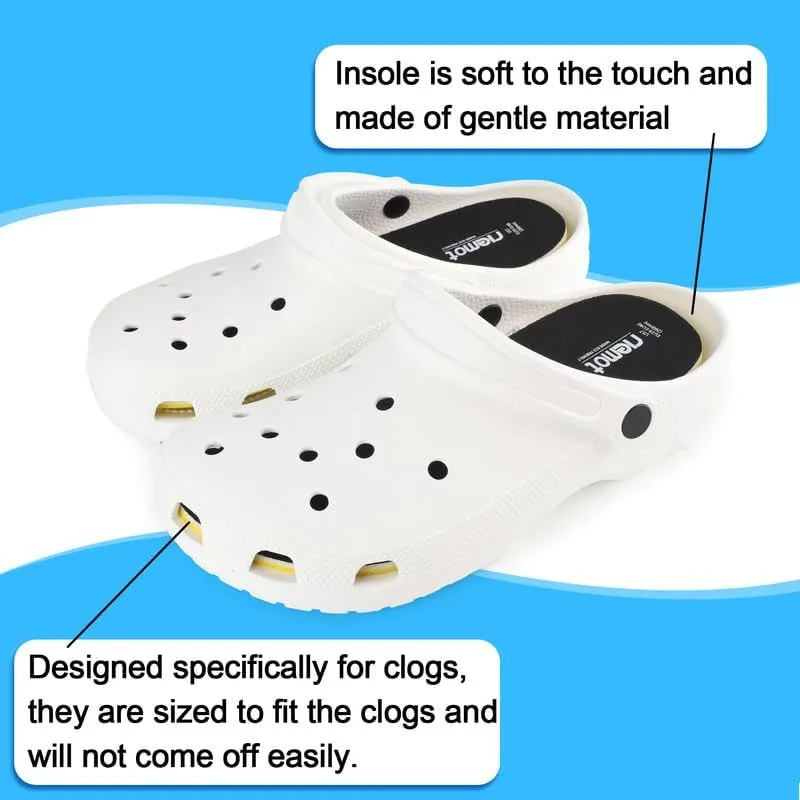 riemot 2 Pairs Memory Foam Insoles for Crocs Clogs,Wide Thin Replacement Inserts for Garden Shoes Nurse Shoe,Removable Washable Comfortable Sole Inserts for Women/Men Black 9