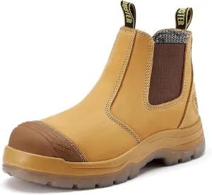 ROCKROOSTER Gammon Work Boots for Men, 6" Steel Toe Chelsea Boots, Wheat Safety Slip On Boots, Anti-fatigue, Nubuck Leather, Non slip, Breathable, Comfort, AK222