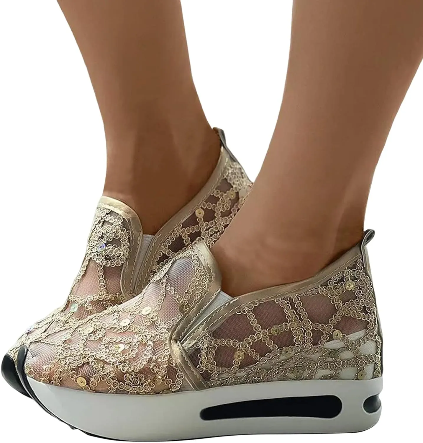 Sneakers for Women Fashion Breathable Running Shoes Women's Walking Slip On Sneakers Wedge Platform Shoes with Arch Support