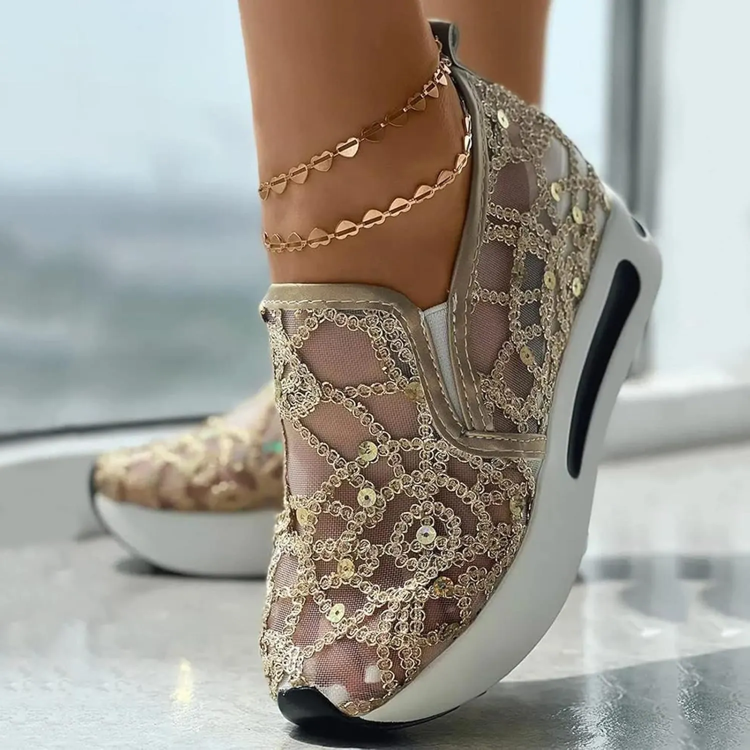 Sneakers for Women Fashion Breathable Running Shoes Women's Walking Slip On Sneakers Wedge Platform Shoes with Arch Support