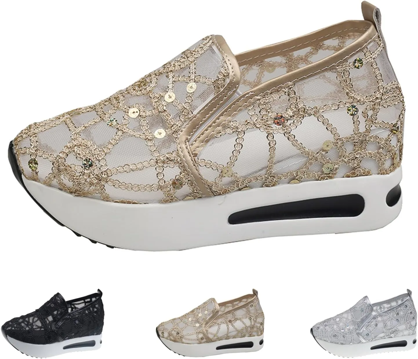 Sneakers for Women Fashion Breathable Running Shoes Women's Walking Slip On Sneakers Wedge Platform Shoes with Arch Support