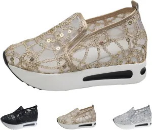 Sneakers for Women Fashion Breathable Running Shoes Women's Walking Slip On Sneakers Wedge Platform Shoes with Arch Support