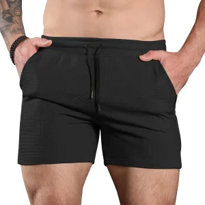 Surenow Mens Waffle Gym Shorts Drawstring Workout Shorts Bodybuilding Athletic Lightweight Breathable Shorts with Pockets