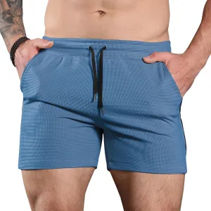 Surenow Mens Waffle Gym Shorts Drawstring Workout Shorts Bodybuilding Athletic Lightweight Breathable Shorts with Pockets
