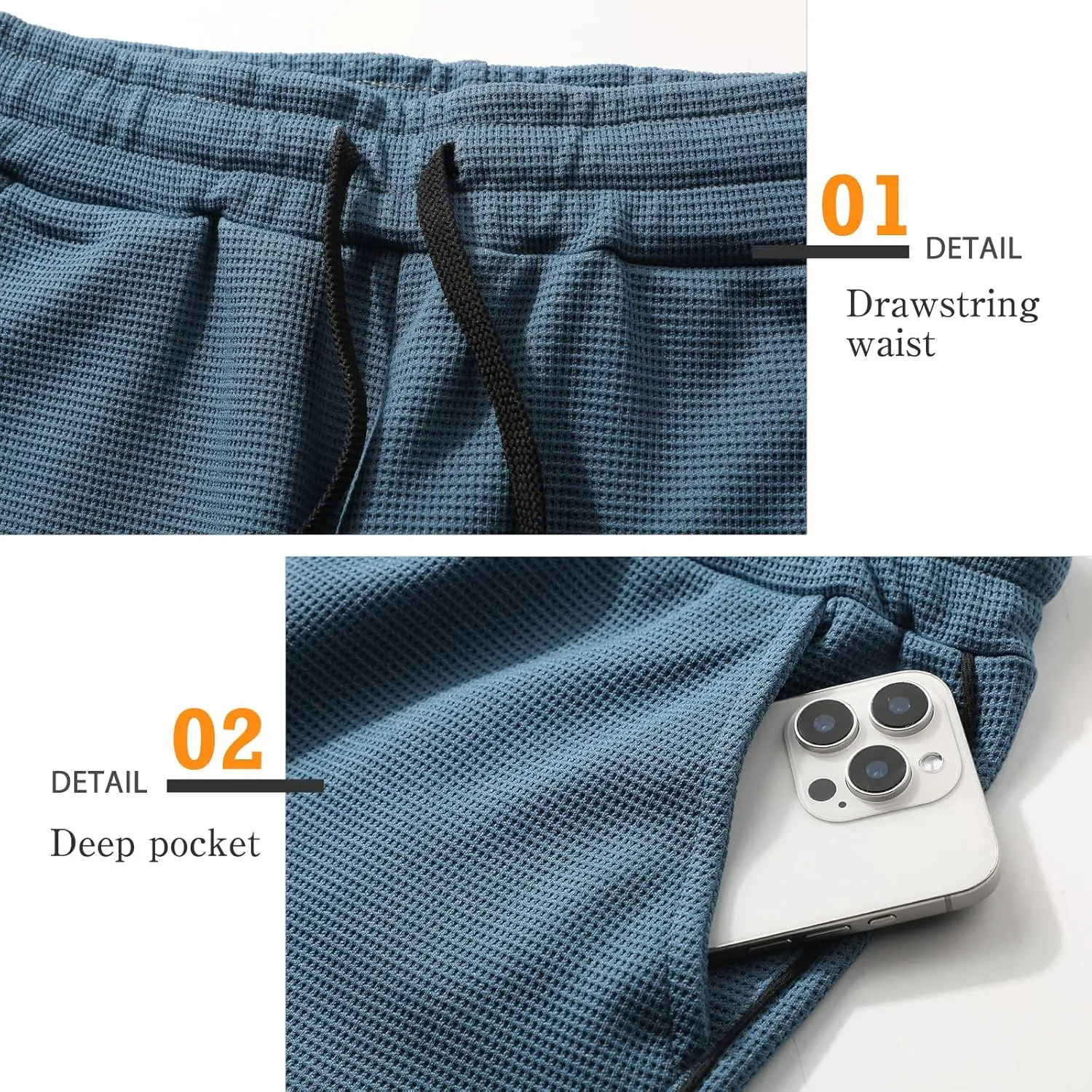 Surenow Mens Waffle Gym Shorts Drawstring Workout Shorts Bodybuilding Athletic Lightweight Breathable Shorts with Pockets