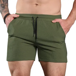Surenow Mens Waffle Gym Shorts Drawstring Workout Shorts Bodybuilding Athletic Lightweight Breathable Shorts with Pockets