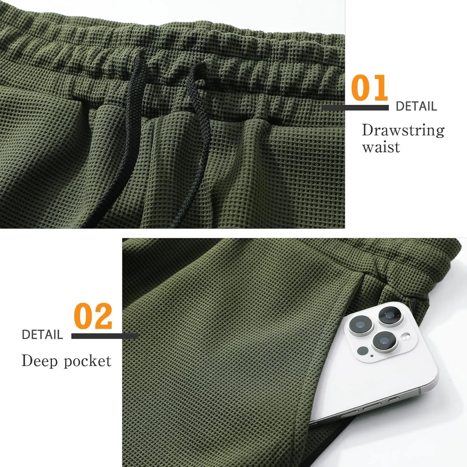 Surenow Mens Waffle Gym Shorts Drawstring Workout Shorts Bodybuilding Athletic Lightweight Breathable Shorts with Pockets