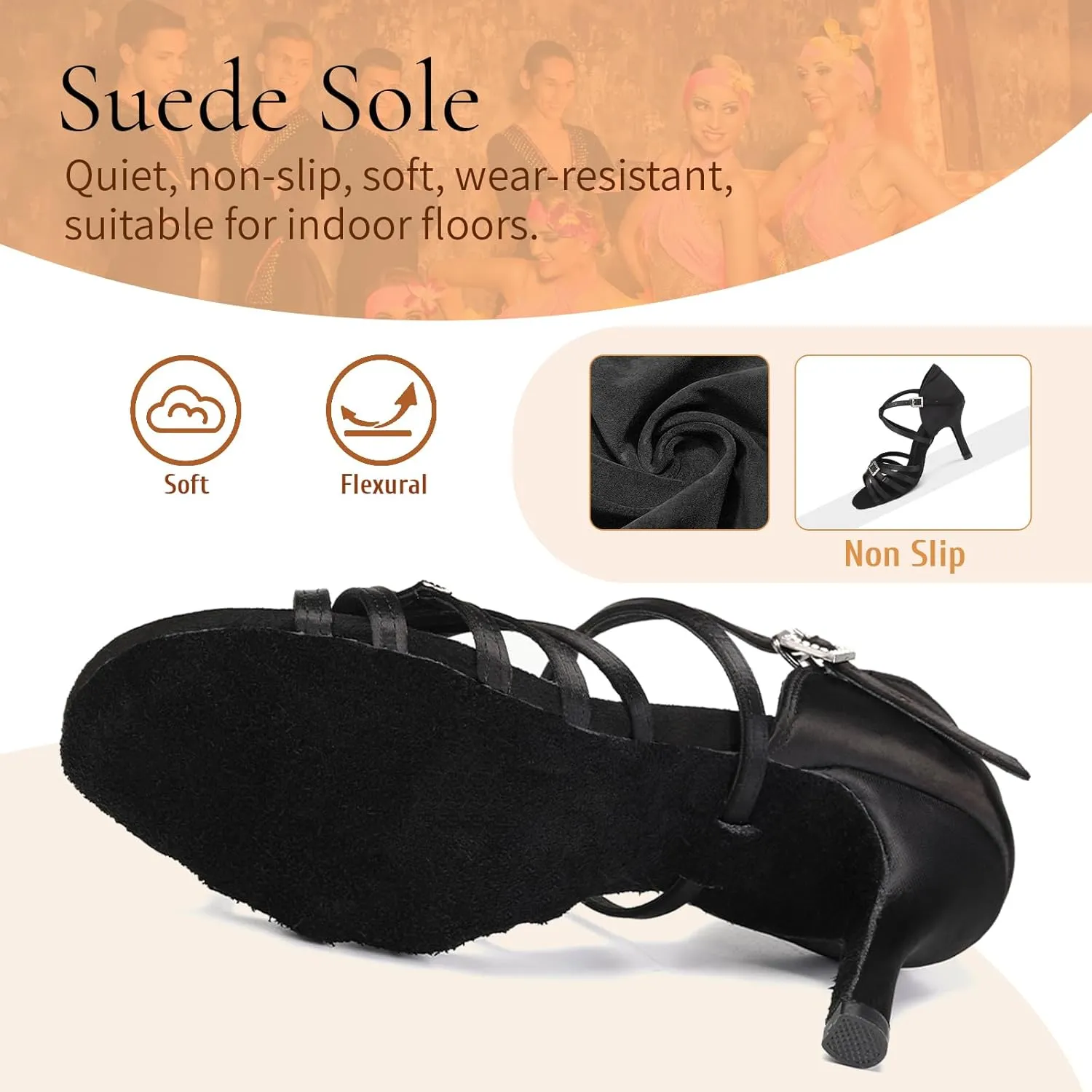 SWDZM Womens Latin Dance Shoes Satin Professional Ballroom Salsa Bachata Performance Practice Dancing Shoes