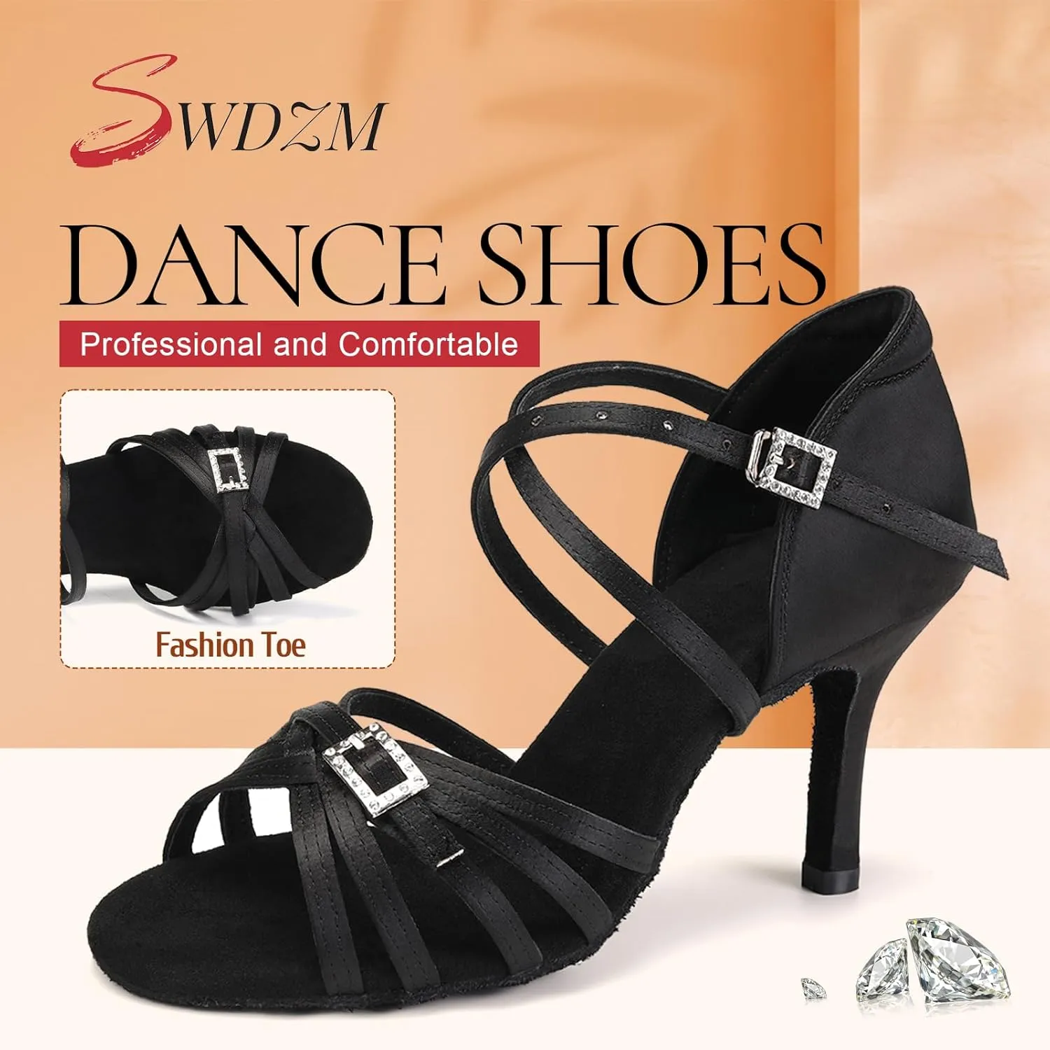 SWDZM Womens Latin Dance Shoes Satin Professional Ballroom Salsa Bachata Performance Practice Dancing Shoes