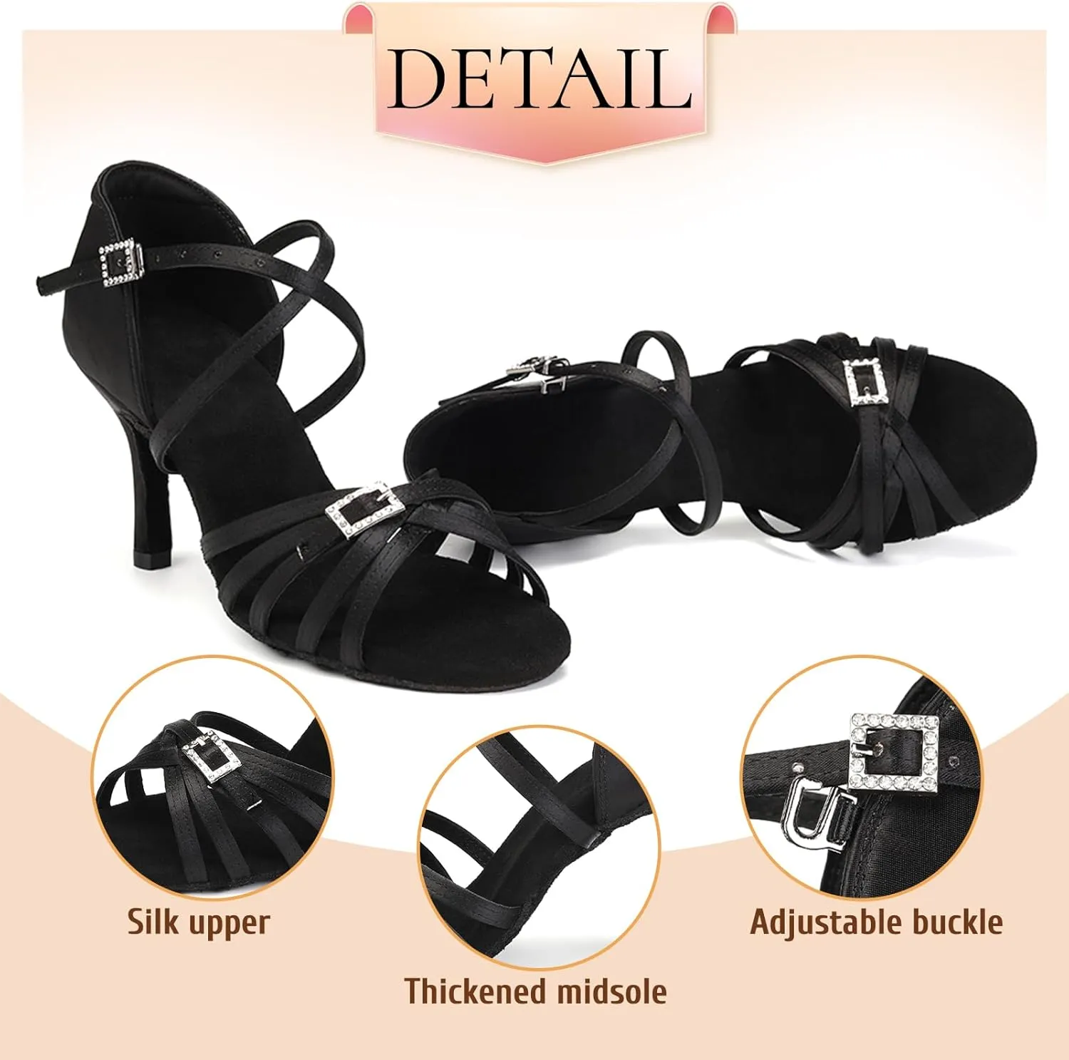 SWDZM Womens Latin Dance Shoes Satin Professional Ballroom Salsa Bachata Performance Practice Dancing Shoes