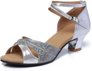 SWDZM Women's Open Toe Latin Dance Shoes Sequins Salsa Batchata Ballroom Party Dancing Shoes
