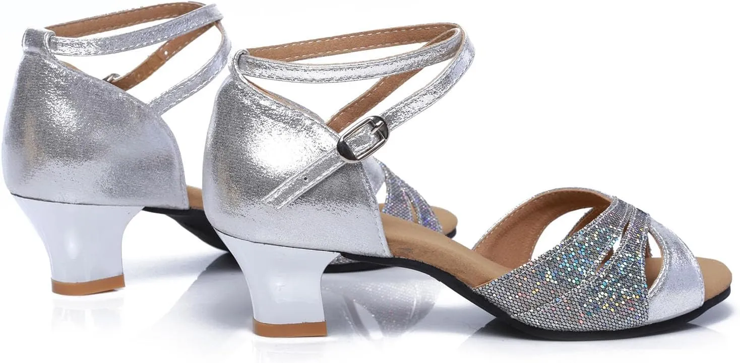 SWDZM Women's Open Toe Latin Dance Shoes Sequins Salsa Batchata Ballroom Party Dancing Shoes