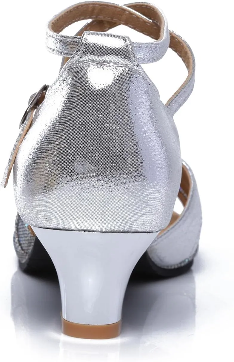 SWDZM Women's Open Toe Latin Dance Shoes Sequins Salsa Batchata Ballroom Party Dancing Shoes