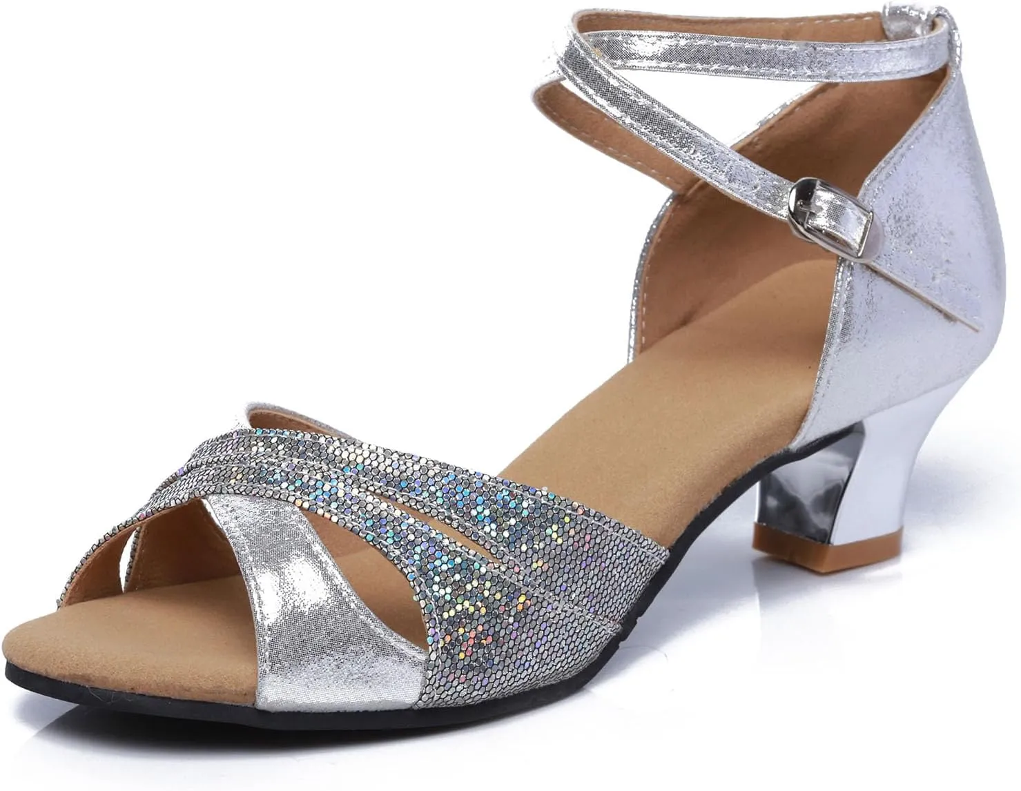 SWDZM Women's Open Toe Latin Dance Shoes Sequins Salsa Batchata Ballroom Party Dancing Shoes