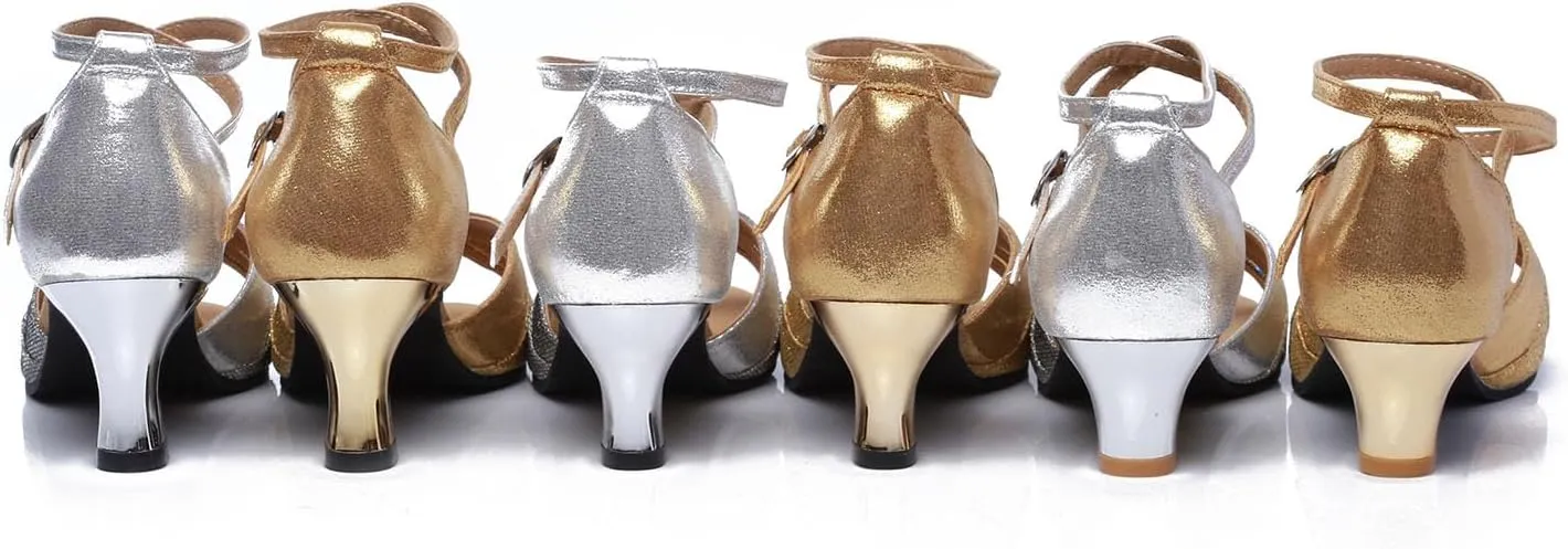 SWDZM Women's Open Toe Latin Dance Shoes Sequins Salsa Batchata Ballroom Party Dancing Shoes
