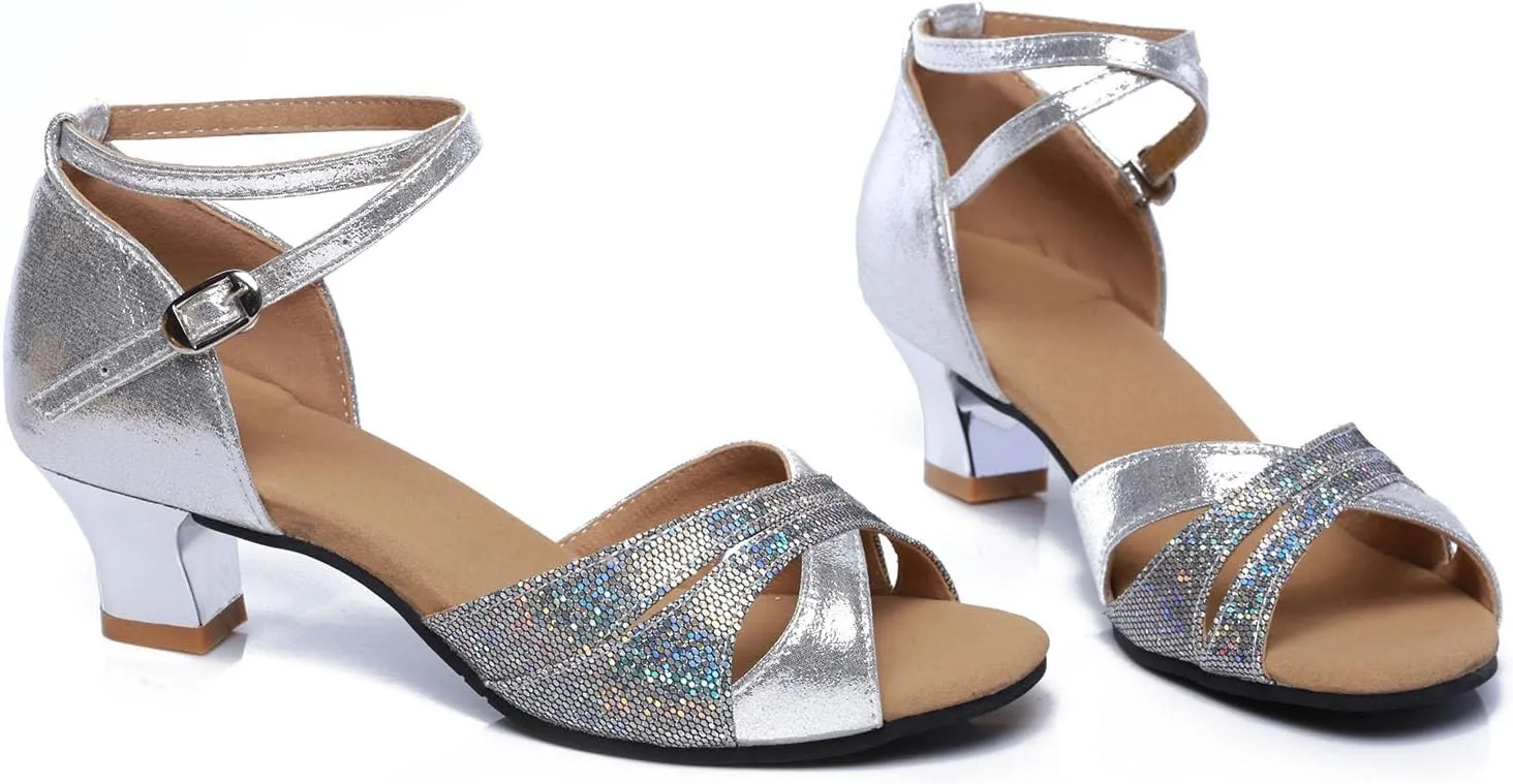 SWDZM Women's Open Toe Latin Dance Shoes Sequins Salsa Batchata Ballroom Party Dancing Shoes
