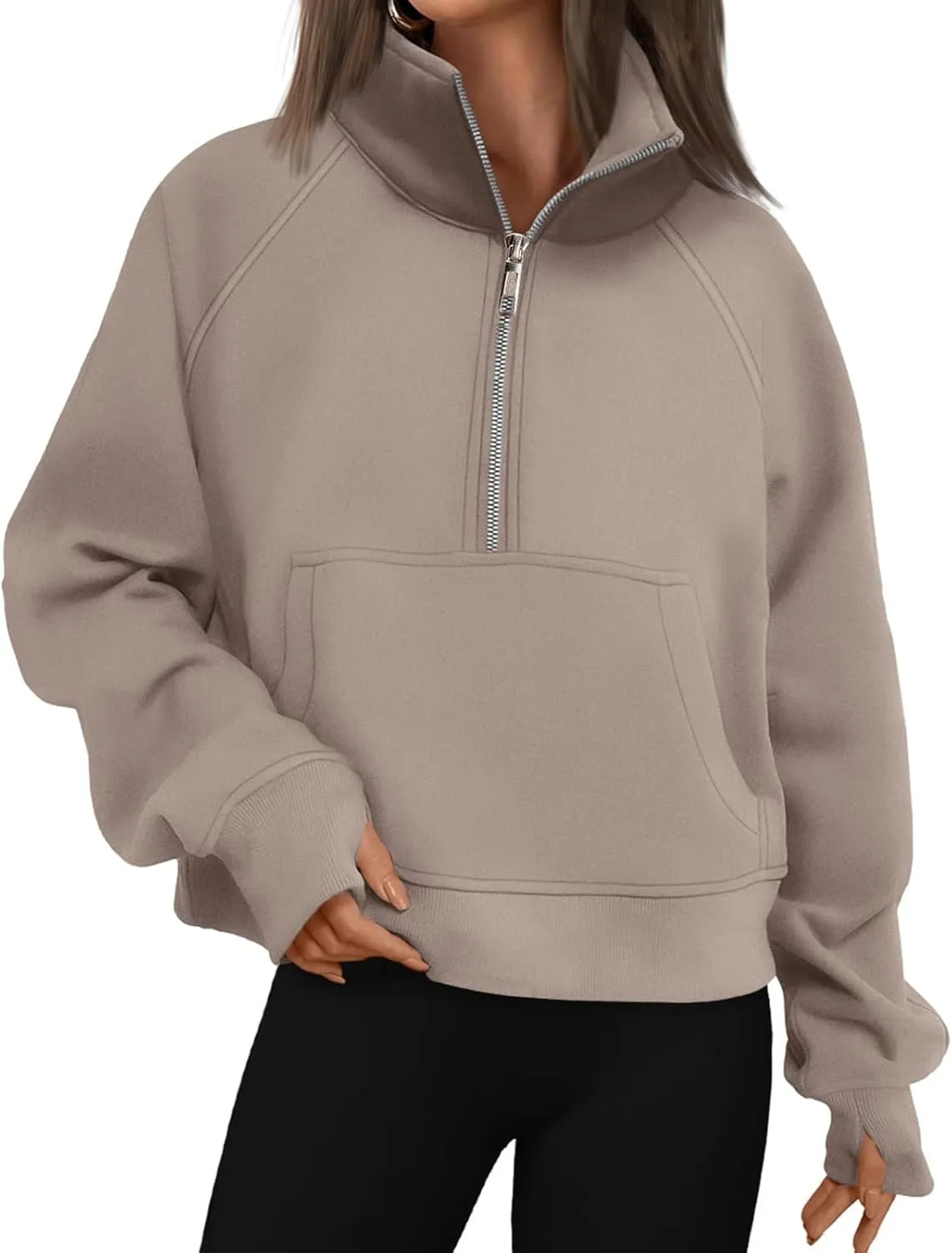 Sweatshirts for Women Half Zip Up Casual Hoodies Loose Thicked Shirts Long Sleeve Solid Tops Y2K Outfits with Pockets