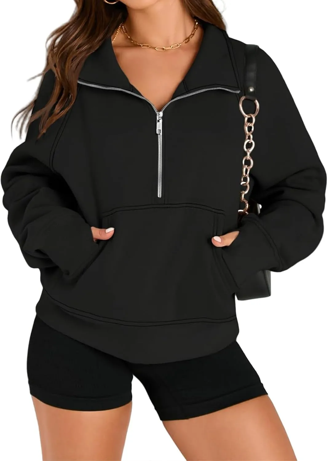 Sweatshirts for Women Half Zip Up Casual Hoodies Loose Thicked Shirts Long Sleeve Solid Tops Y2K Outfits with Pockets