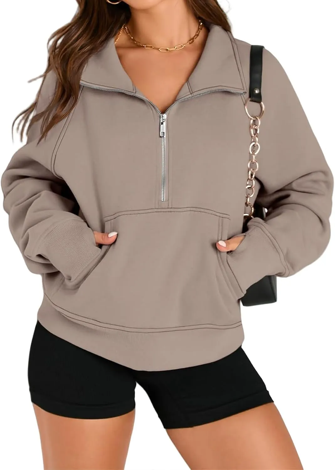 Sweatshirts for Women Half Zip Up Casual Hoodies Loose Thicked Shirts Long Sleeve Solid Tops Y2K Outfits with Pockets