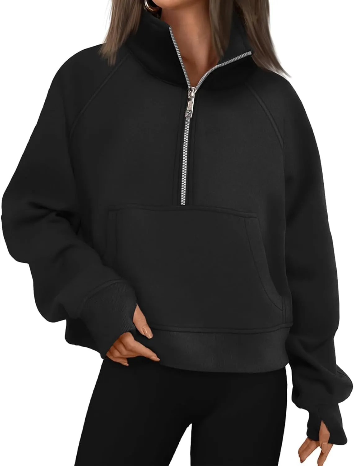 Sweatshirts for Women Half Zip Up Casual Hoodies Loose Thicked Shirts Long Sleeve Solid Tops Y2K Outfits with Pockets