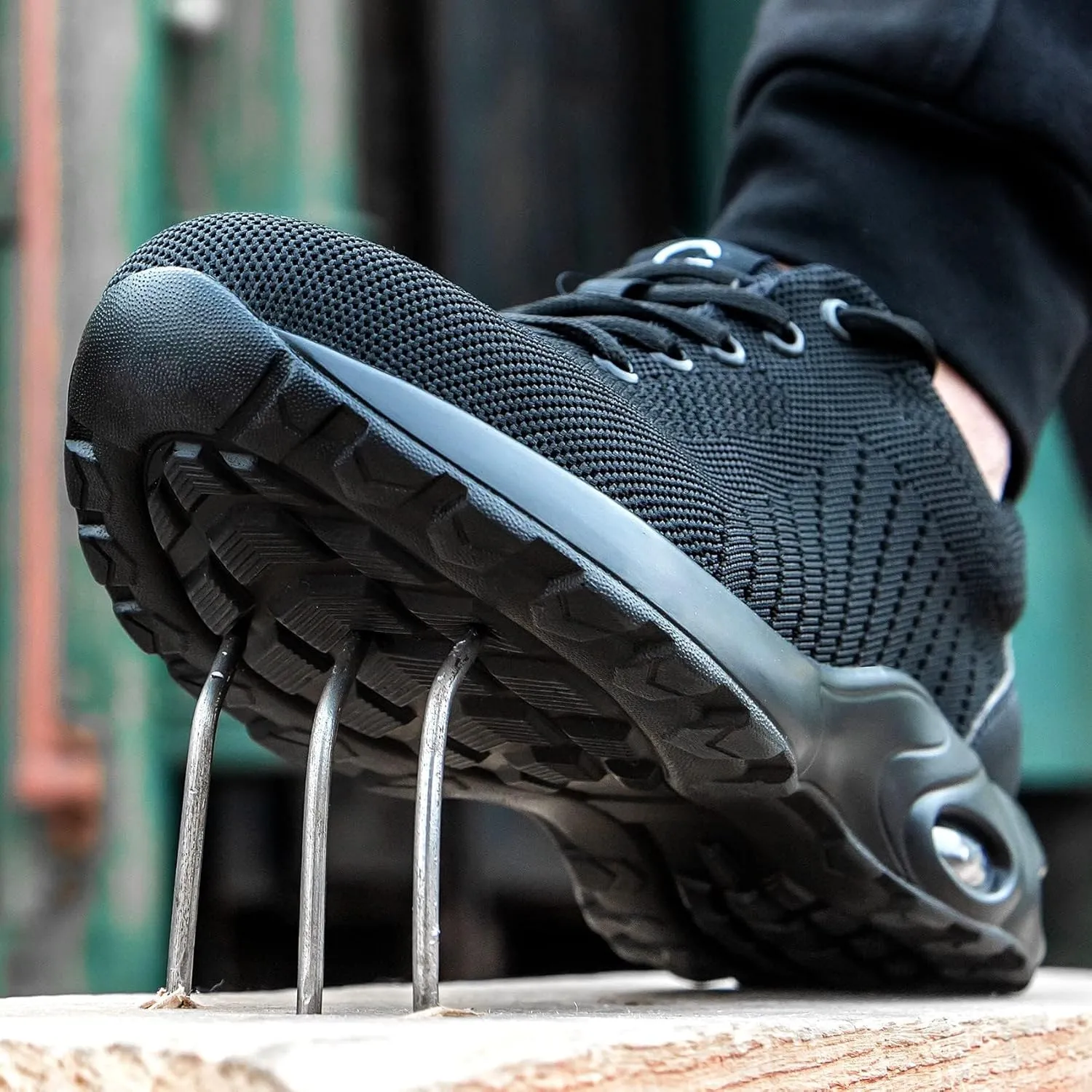 Tinefiy Steel Toe Shoes Men Women Lightweight Air Cushion Safety Sneakers Slip Resistant Work Sneakers Safety Toe Tennis Shoes Indestructible Shoe