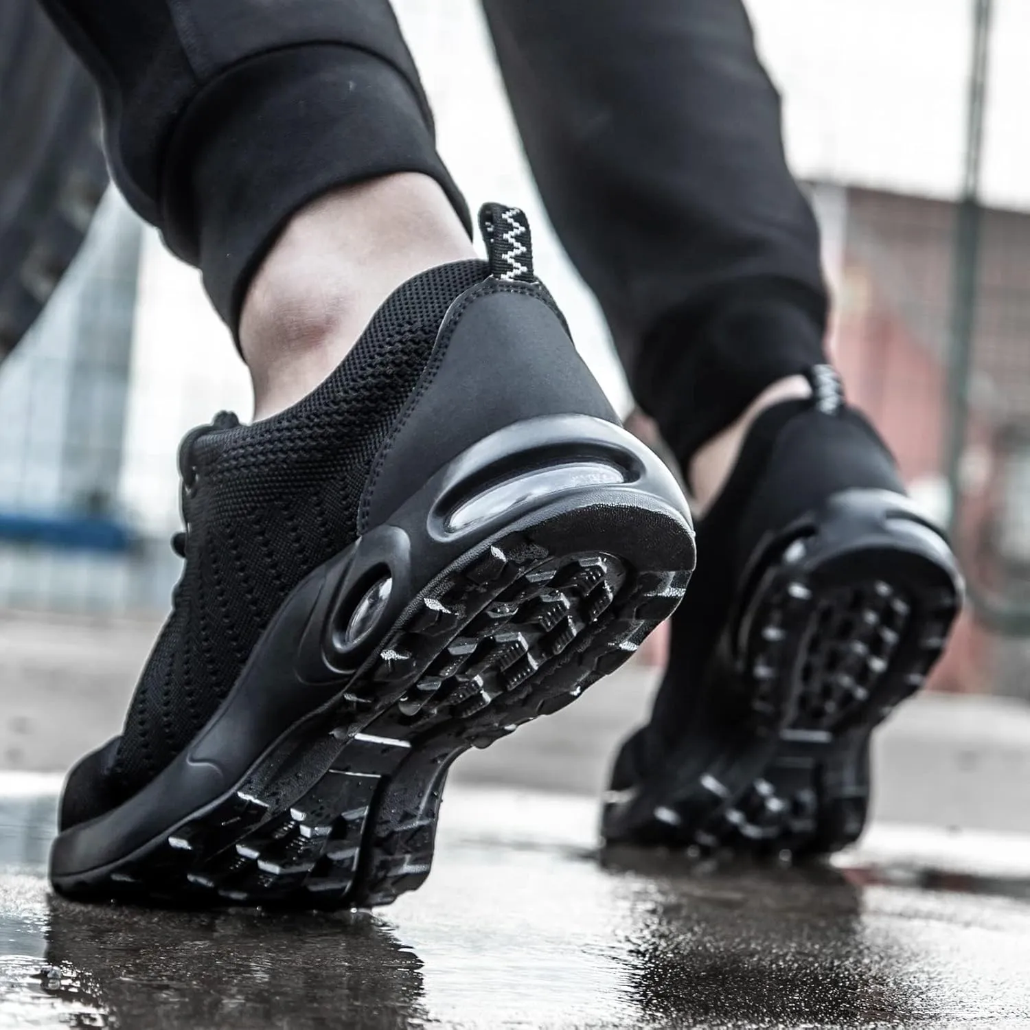 Tinefiy Steel Toe Shoes Men Women Lightweight Air Cushion Safety Sneakers Slip Resistant Work Sneakers Safety Toe Tennis Shoes Indestructible Shoe
