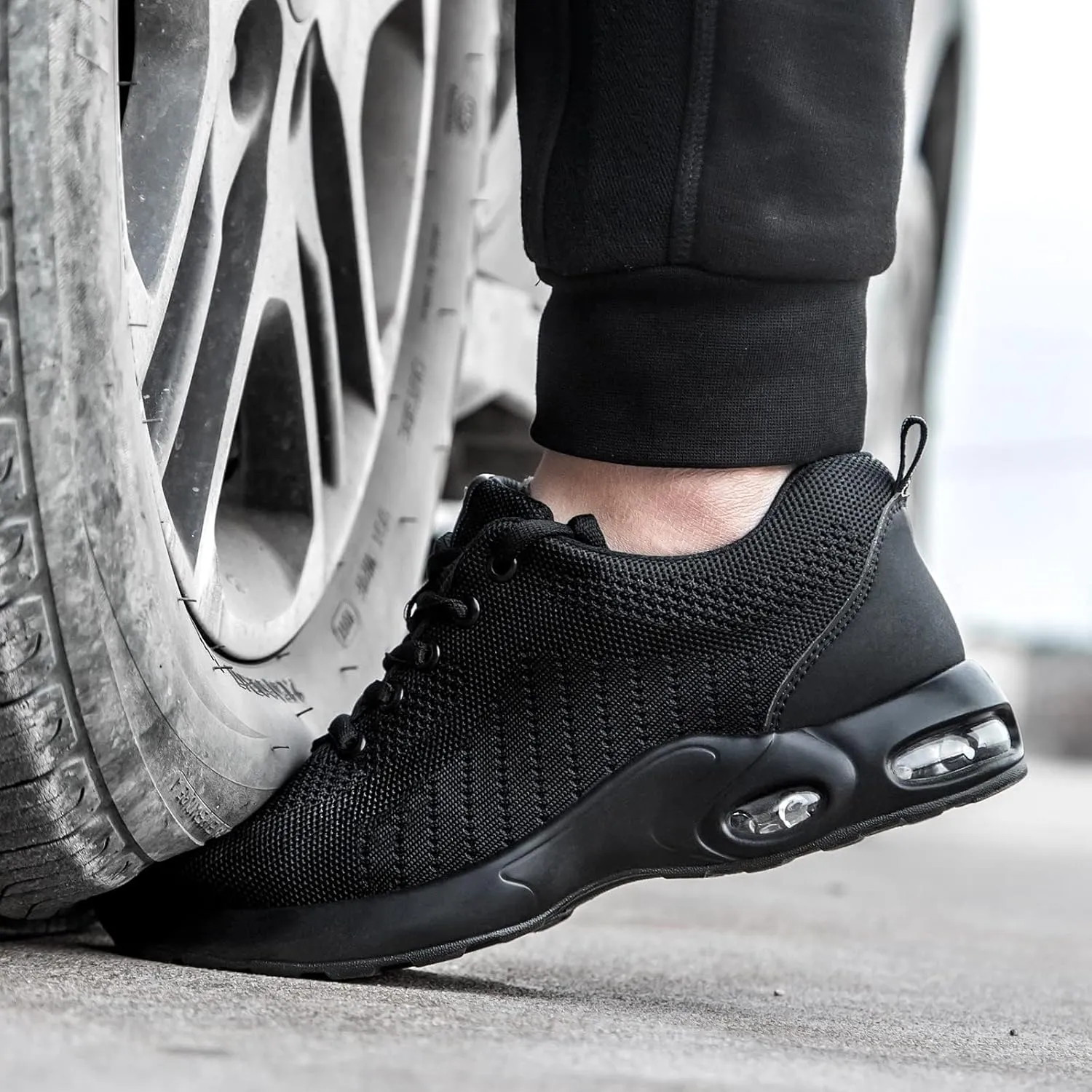 Tinefiy Steel Toe Shoes Men Women Lightweight Air Cushion Safety Sneakers Slip Resistant Work Sneakers Safety Toe Tennis Shoes Indestructible Shoe