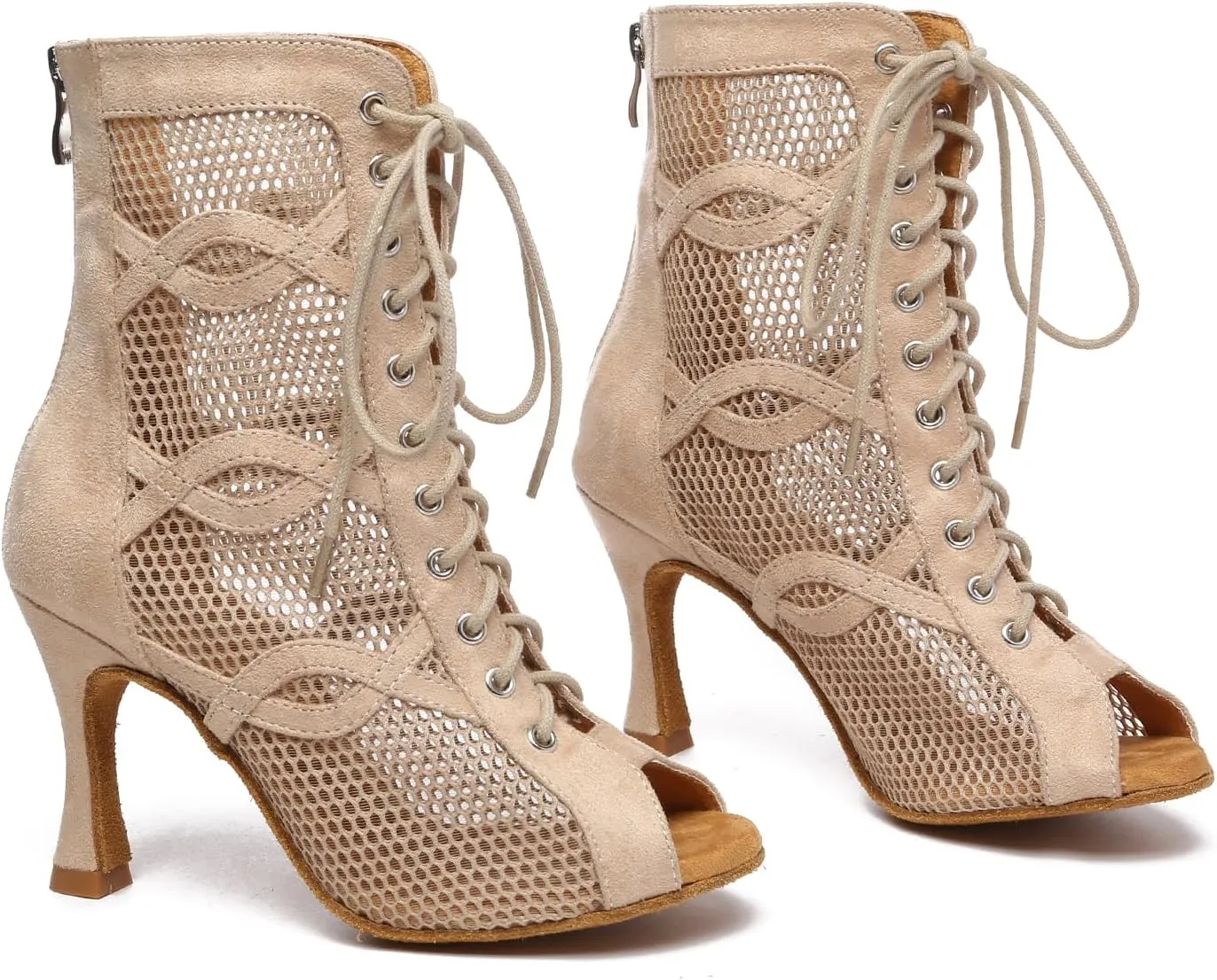 TINRYMX Women's Ballroom Dance Boots Mesh Ankle Dance Boots Open-Toe Performance Latin Salsa Dance Shoes, Model-YCL588