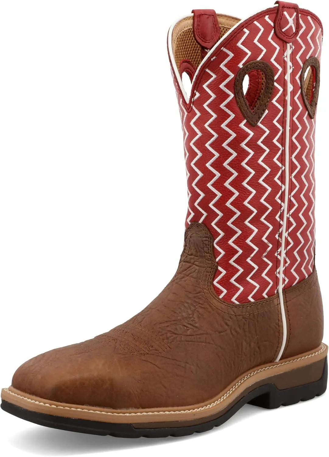 Twisted X Men's 12" Western Work Boot, Square Toe Steel Toe, Distressed Saddle Shoulder & Cherry, 10.5 D