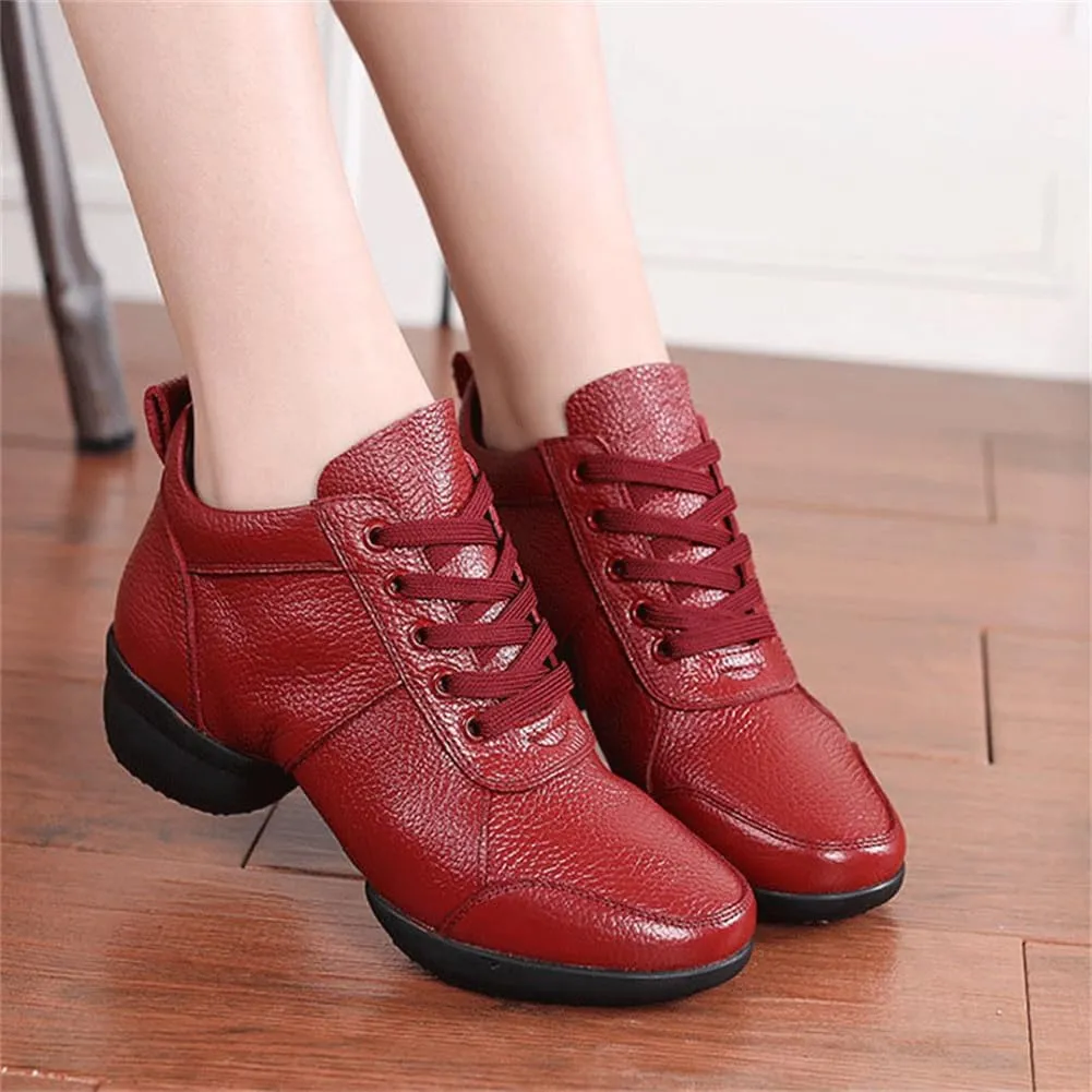 VEACAM Women's Leather Practice Dancing Shoes Split-Sole Jazz Sneakers Comfort Casual Walking Exercise Dance Shoes