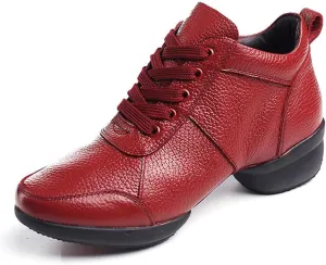 VEACAM Women's Leather Practice Dancing Shoes Split-Sole Jazz Sneakers Comfort Casual Walking Exercise Dance Shoes