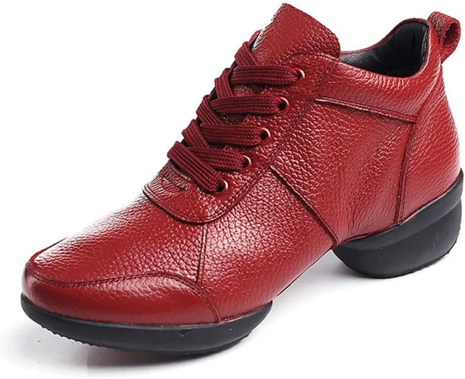 VEACAM Women's Leather Practice Dancing Shoes Split-Sole Jazz Sneakers Comfort Casual Walking Exercise Dance Shoes
