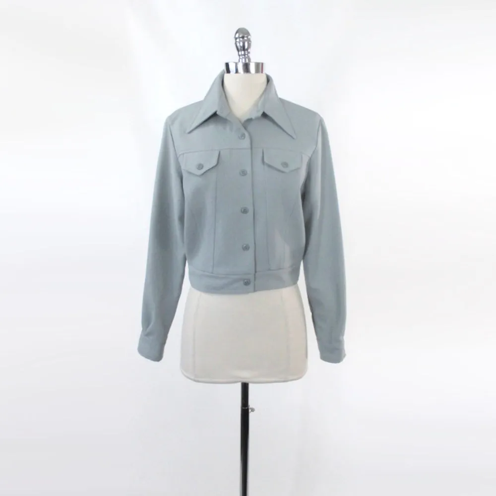 Vintage 70s Steel Blue Cropped Trucker Jacket M