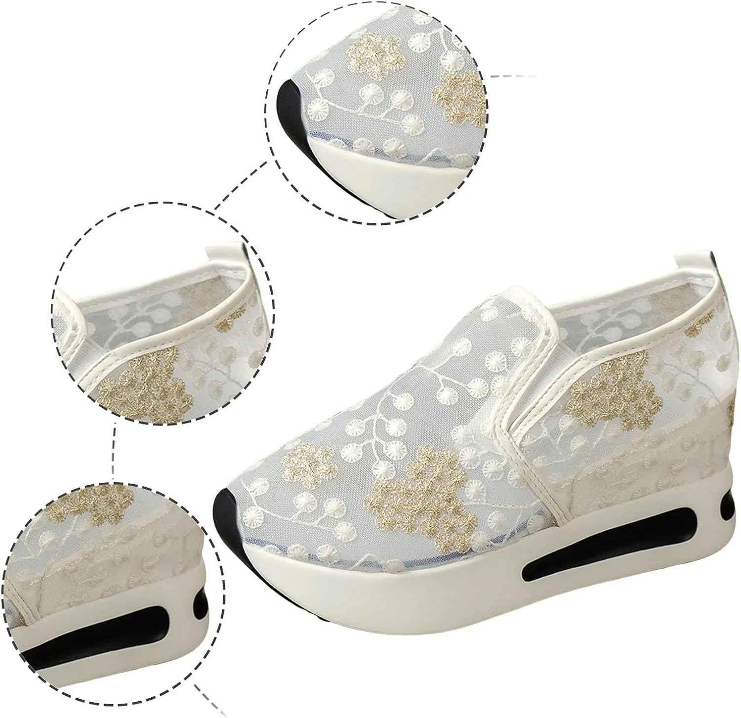 Walking Shoes Women Arch Support, Women Breathable Mesh Orthopedic Sneakers Wide Width Slip On Platform Sneakers Embroidery Comfortable Work Shoes for Plantar Fasciitis